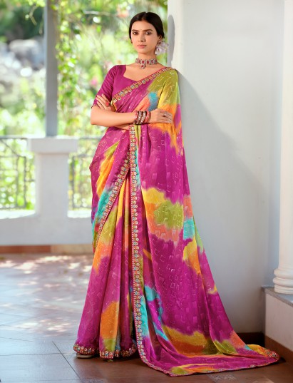 Multicolor georgette silk saree with digital print work