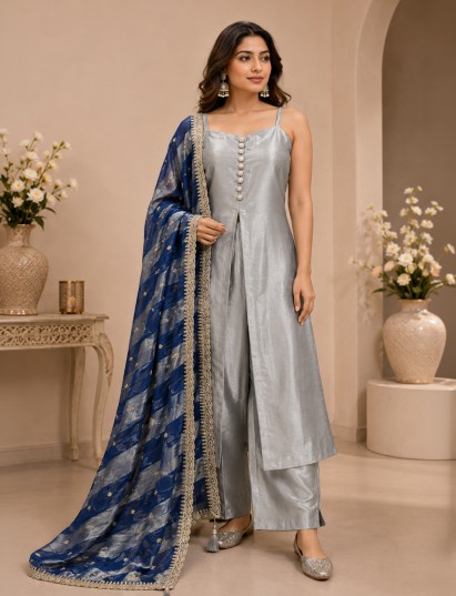 Radiant silver festive wear palazzo suit for women