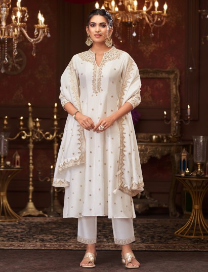 Exquisite white festive kurti set for women