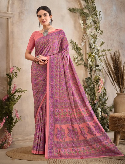 Purple and peach floral printed crepe silk casual saree