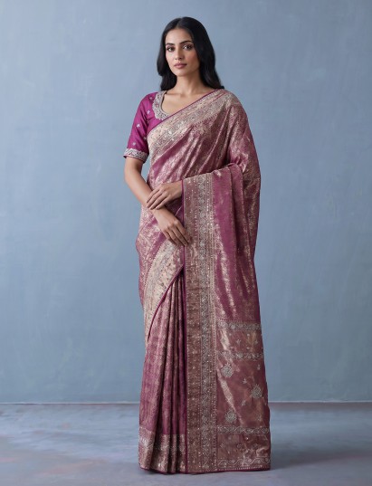 Wine kanjivaram silk traditional embroidered festive saree for women