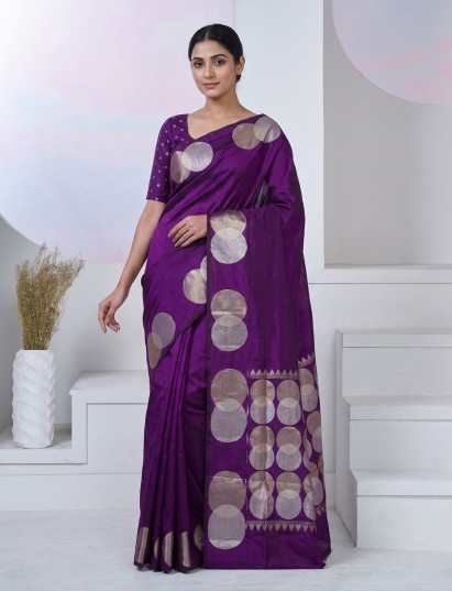 Purple soft silk saree with rich zari border design