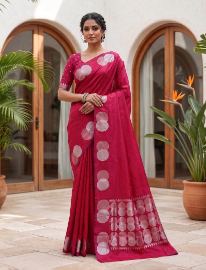 Rani pink soft silk saree with designer zari border pallu