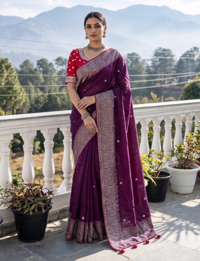 Purple dola silk saree with elegant butti pallu design