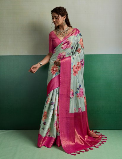 Pista green signature festive tissue silk saree