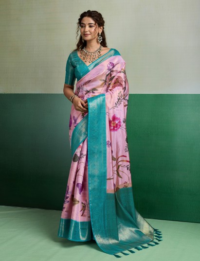 Pink graceful heritage woven tissue silk saree