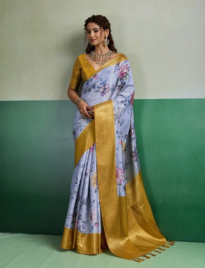 Light blue artisan festive tissue silk saree
