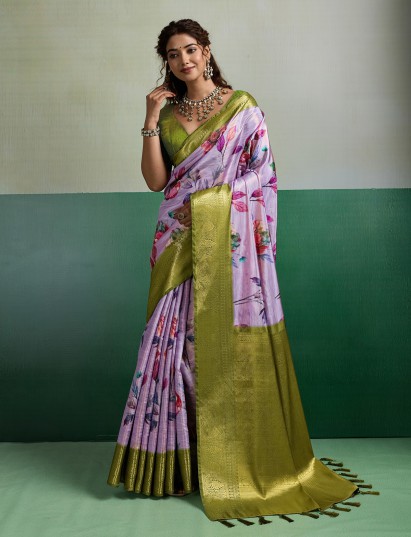 Lavender luxurious floral weave tissue silk saree