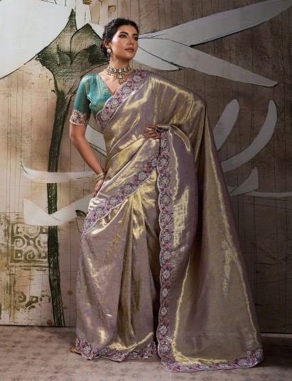 Silver elegant jacquard silk designer saree
