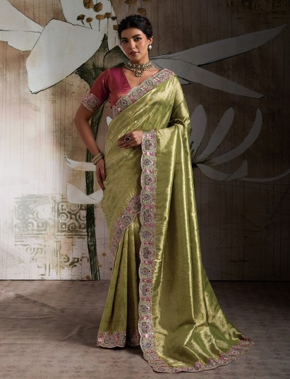Green luxurious banarasi silk celebration saree
