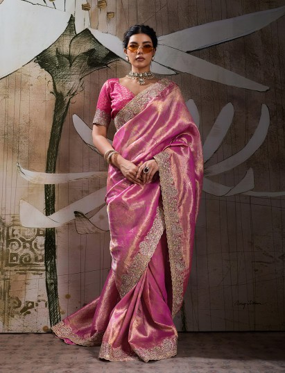Pink regal banarasi jacquard silk festive saree
