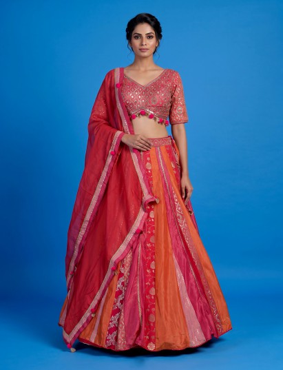 Gajari pink Banarasi silk designer wedding lehenga choli with dupatta