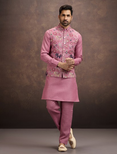Onion pink cotton linen waistcoat set