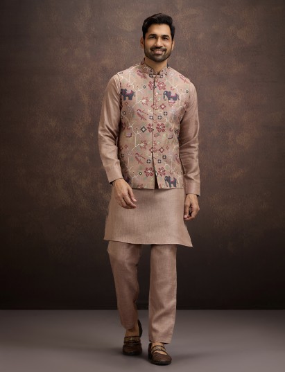 Rose wood pink cotton linen waistcoat set