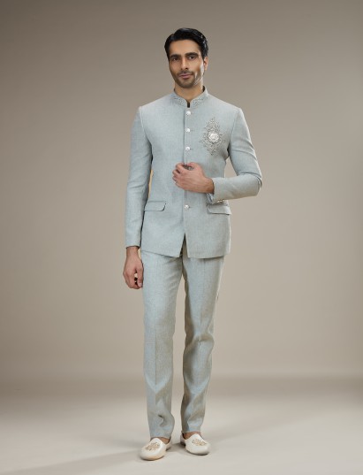 Grey mens royal crest jodhpuri suit