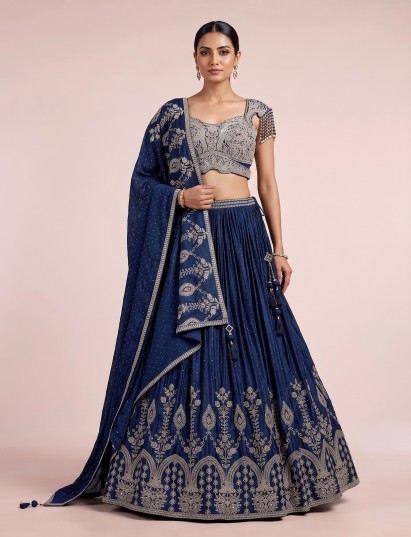 Navy blue mughal arch lehenga choli for women