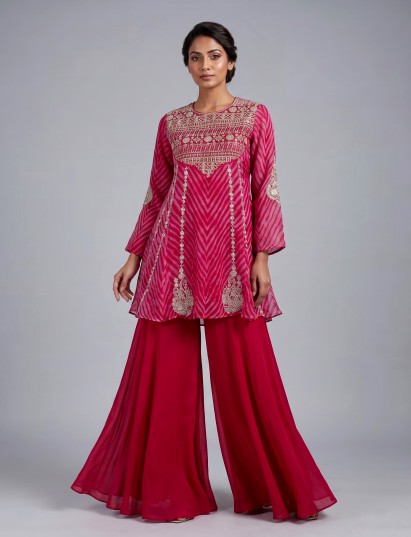 Rani pink tissue silk palazzo suit with printed
