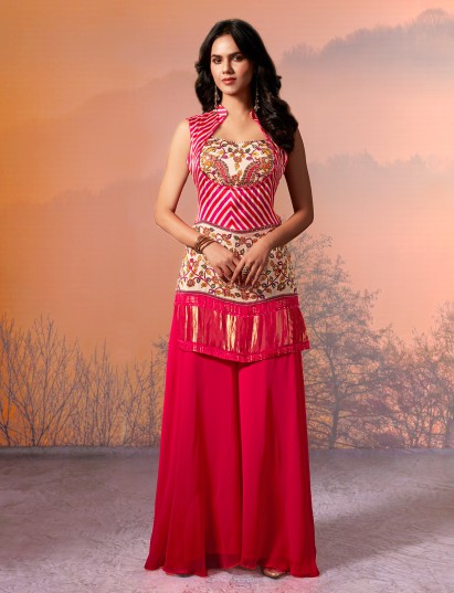 Rani pink printed georgette silk palazzo suit