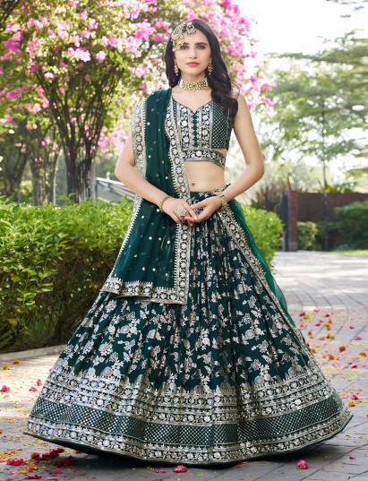 Green unstitched lehenga choli traditional occasion outfit