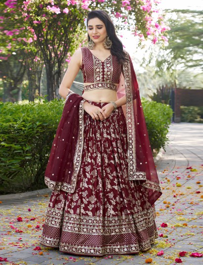 Maroon unstitched lehenga choli royal ethnic wear