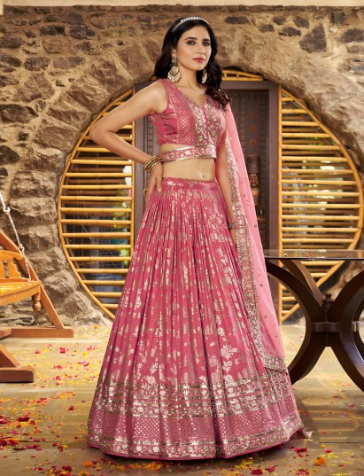 Peach unstitched lehenga choli soft festive ensemble