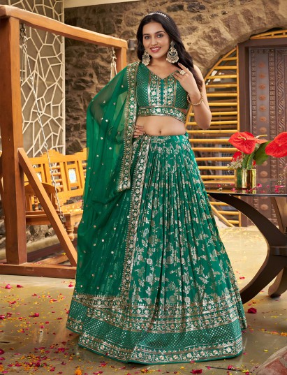 Rama green unstitched lehenga choli mehndi special