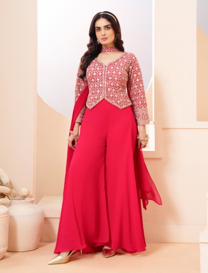 Magenta georgette pakistani style palazzo suit