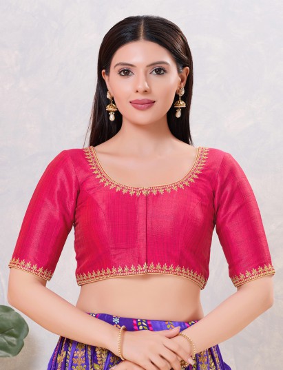 Deep pink silk resham and stone weaving blouse