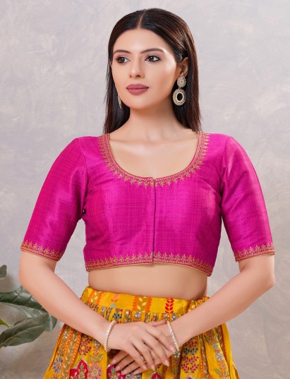 Magenta silk resham and stone work blouse