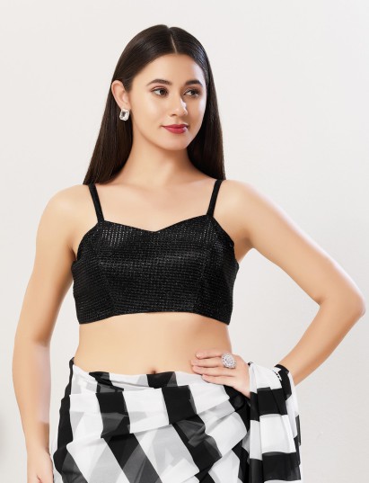 Black polyester sweetheart neck sleeveless blouse