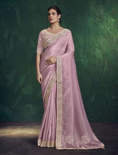 Lilac purple shimmer satin silk saree