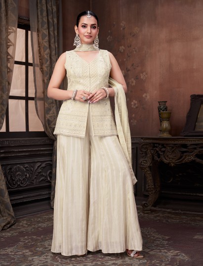 Cream recepton wear silk palazzo suit