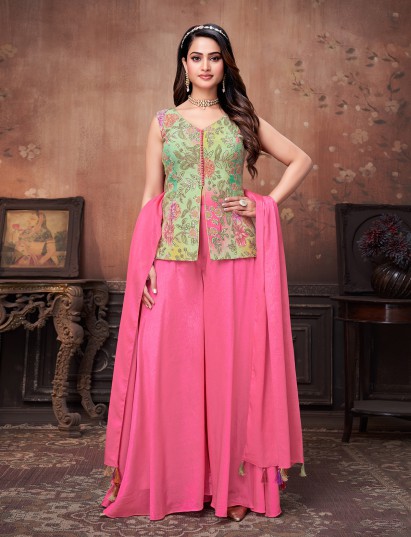 Pink silk palazzo suit for festive celebraton