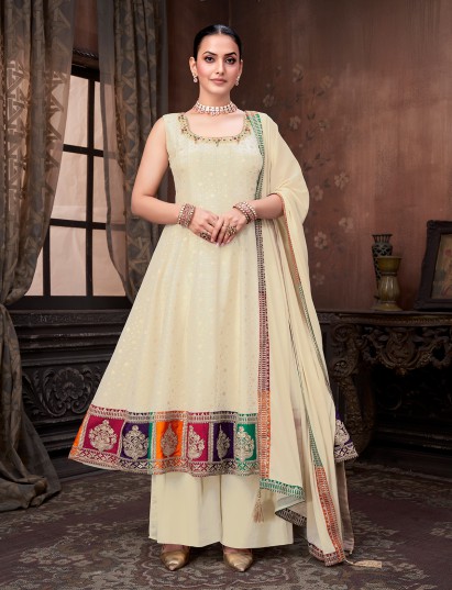 Beige festive wear anarkali suit with palazzo