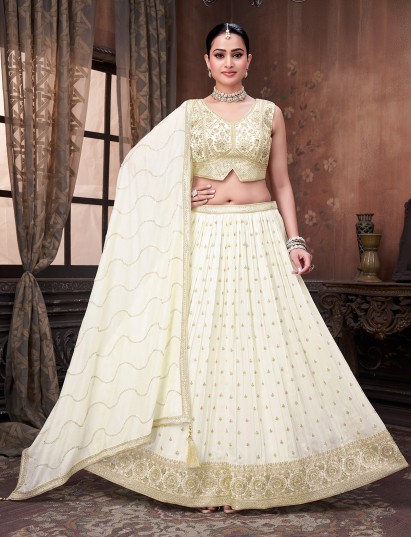 Off White silk reception lehenga choli