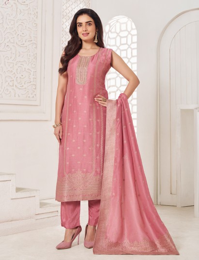 Light pink silk salwar suit designed for festive occasions