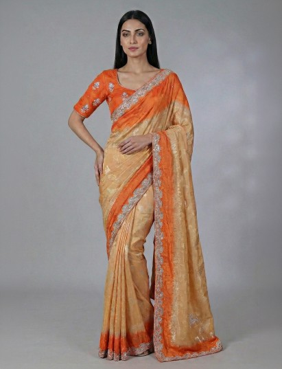 Orange festive wear shaded chniya silk saree