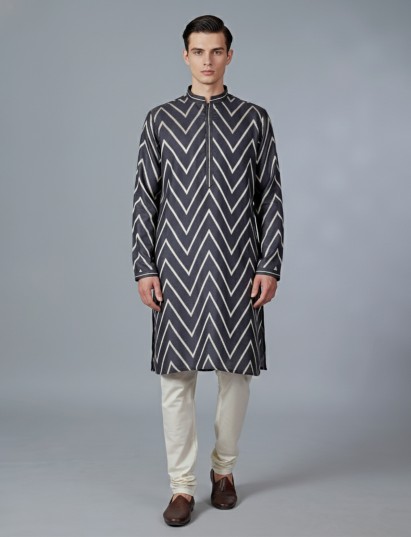 Black cotton silk kurta suit with elegant zari work