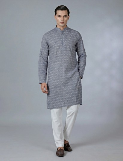 Blue printed cotton kurta suit for festival wear