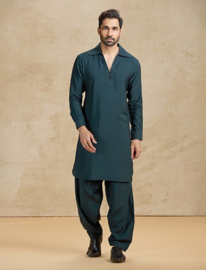 Emerald green cotton silk luxury eid outfit