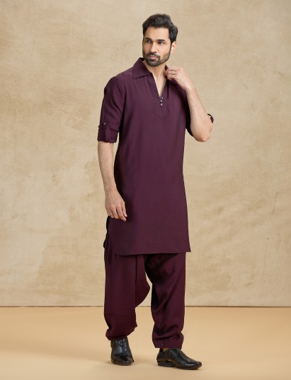Rich wine cotton silk statement eid outfit