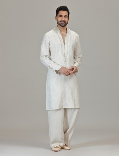 White majestic embroidered wedding kurta suit for men