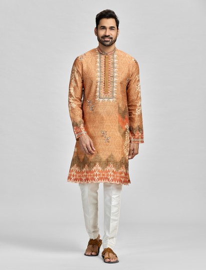 Rust orange radiant haldi special kurta set for men