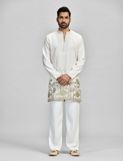 Ivory heritage silver gota kurta for men