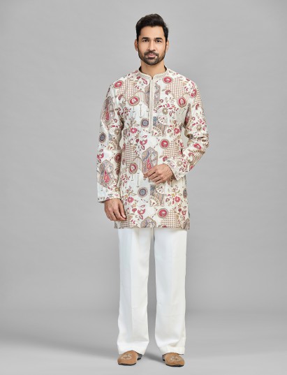 Cream silk resham sequin artistic silhouette