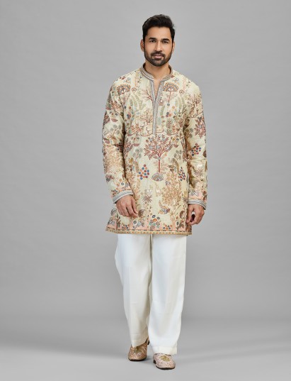 Beige garden inspired designer celebration wear for men
