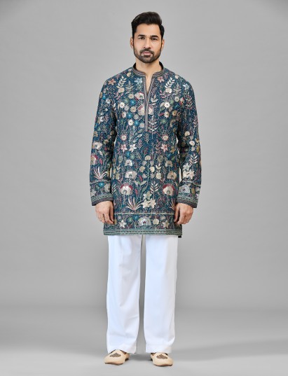 Rama blue vibrant zari festive attire for men