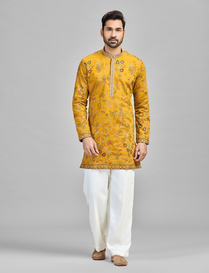 Mustard yellow silk sequin celebration statement