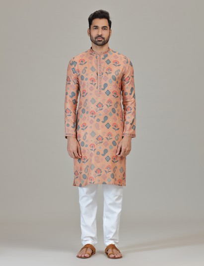 Peach linen paisley floral festive attire