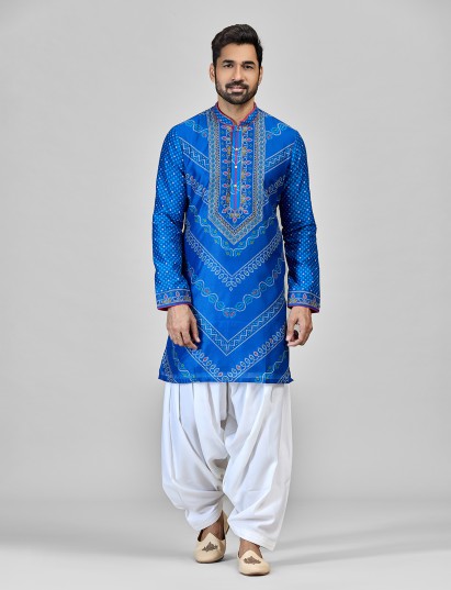 Blue silk bandhani aari salwar festive set